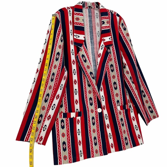 Vintage Native Pattern Red, White, Blue, Khaki Unlined Blazer by Bon Worth USA - Picture 12 of 13